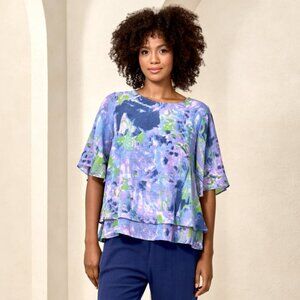 Women's Light 2 Tiered Floral Blouse - Blue and Green